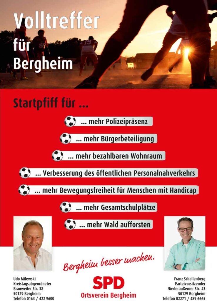 Fußballanzeige der SPD - Fußballer und Foto von Udo Milewski und Franz Schallenberg