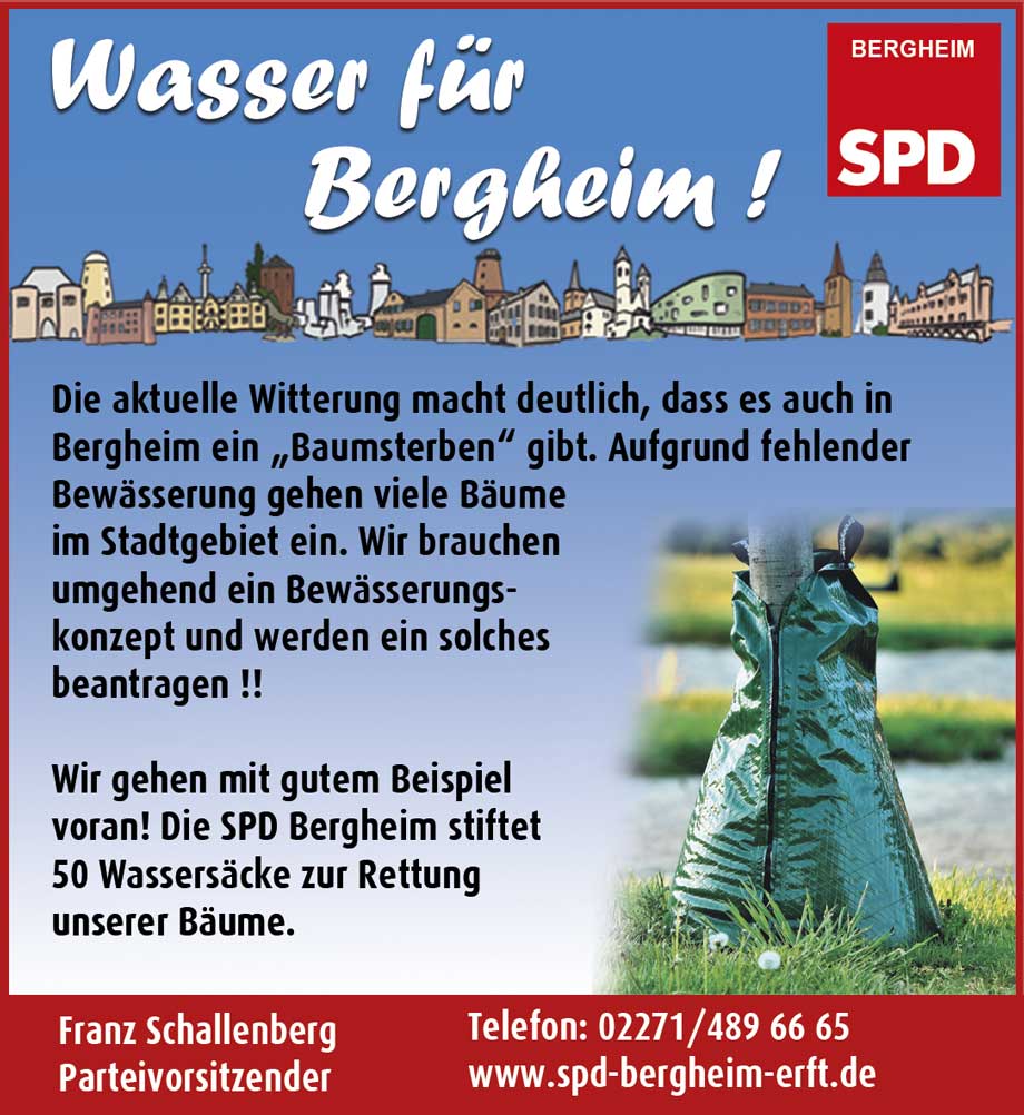 Text und Bild von einem Wassersack an einem Baum